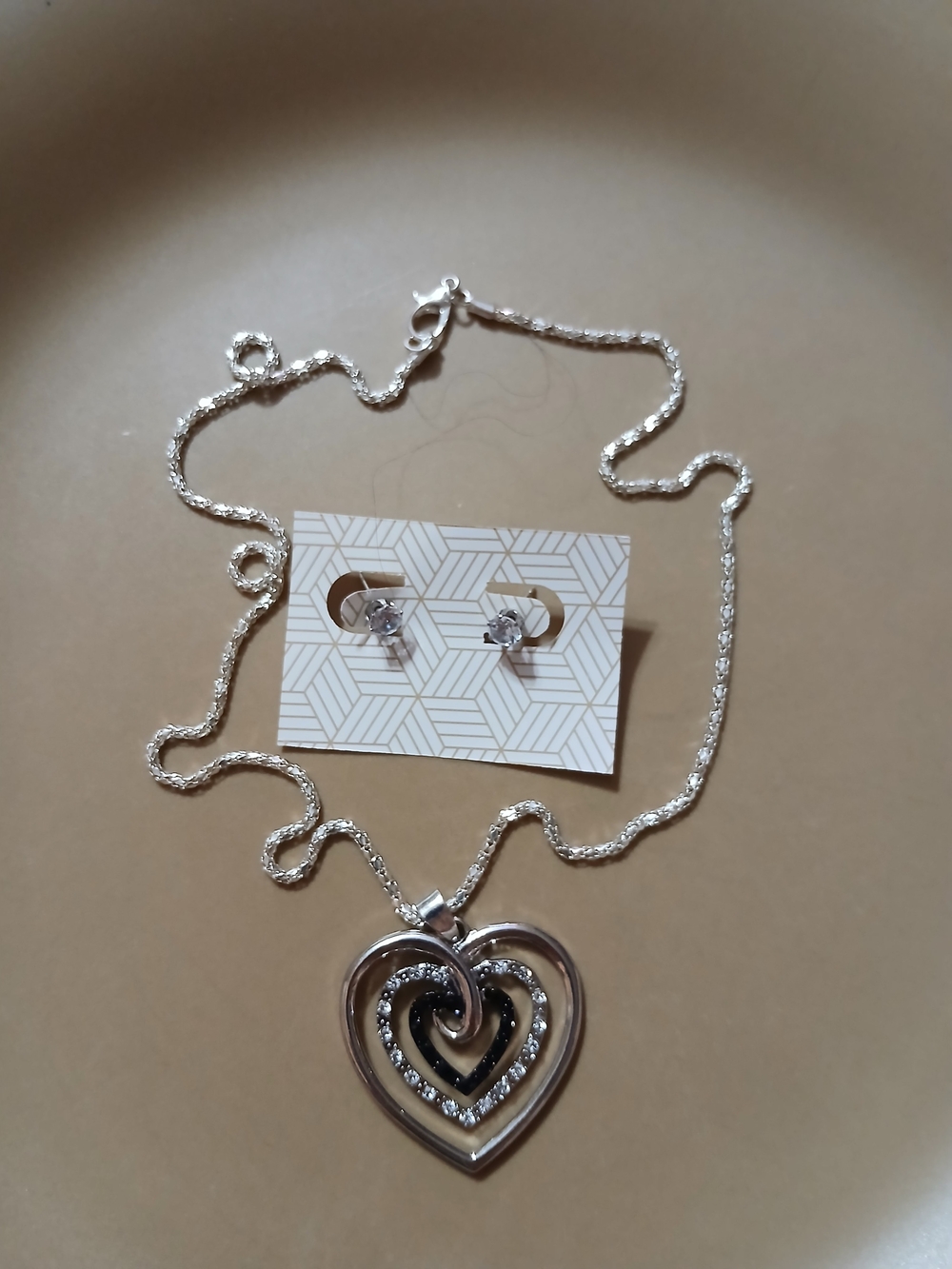 Silver Heart Pendant Necklace with Crystal Accents